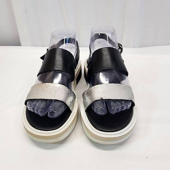 Carlo Pera Black and Metallic Leather Double Strap Platform Sandals Size 37EU 6. - Picture 3 of 12